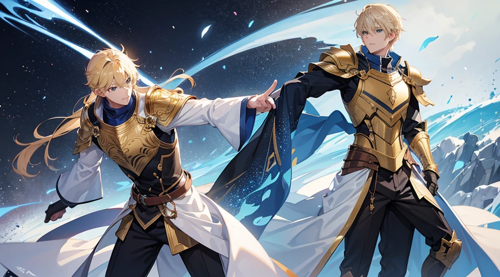 21:41:Like the picture on the left of 59.　
handsome man　1　Blonde　Blue Eyes　Golden Western Armor　beautiful sword　Perfect body　One in the center　Slim body　Thin legs　Exceptional athletic ability