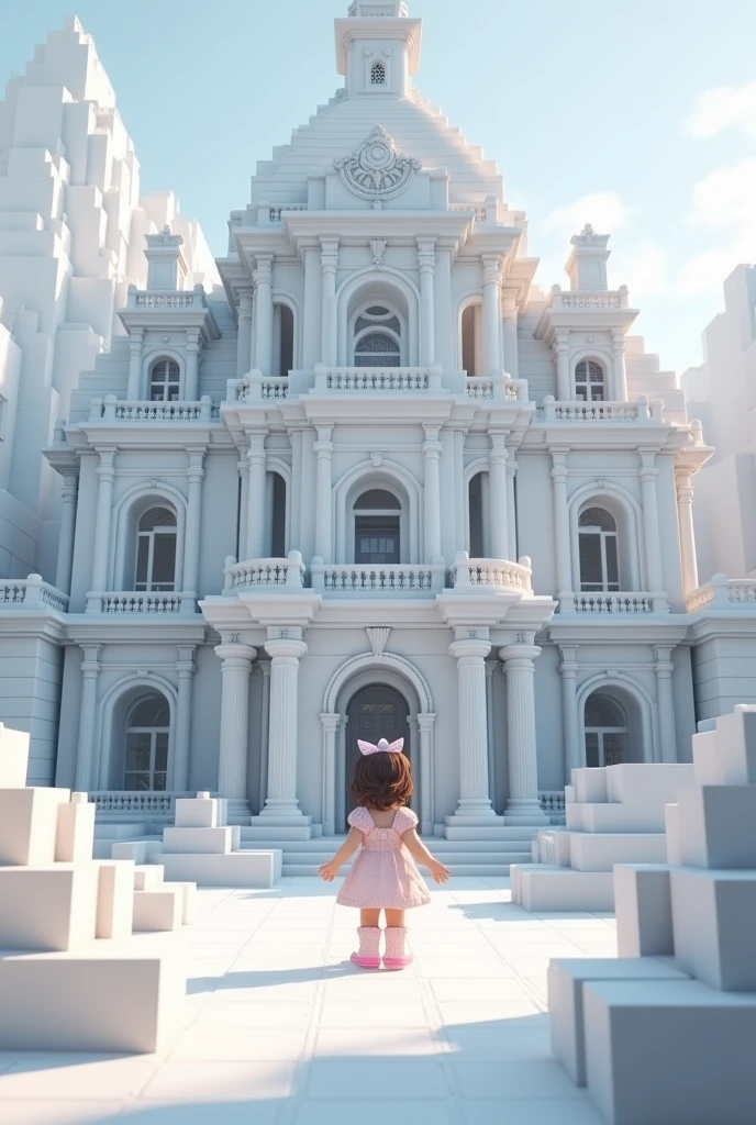 Create a white and grey minecraft mansion girl