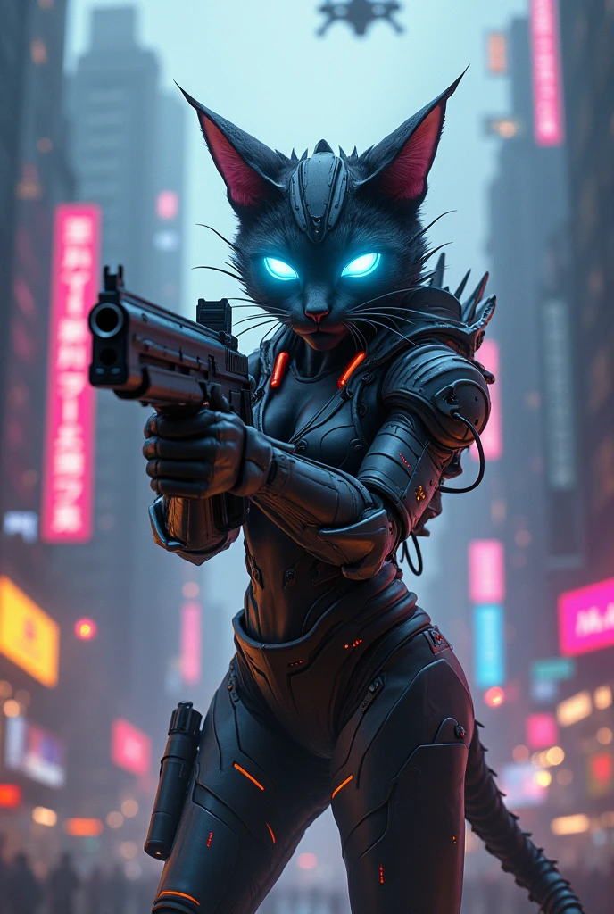 Cyberpunk cat with gun