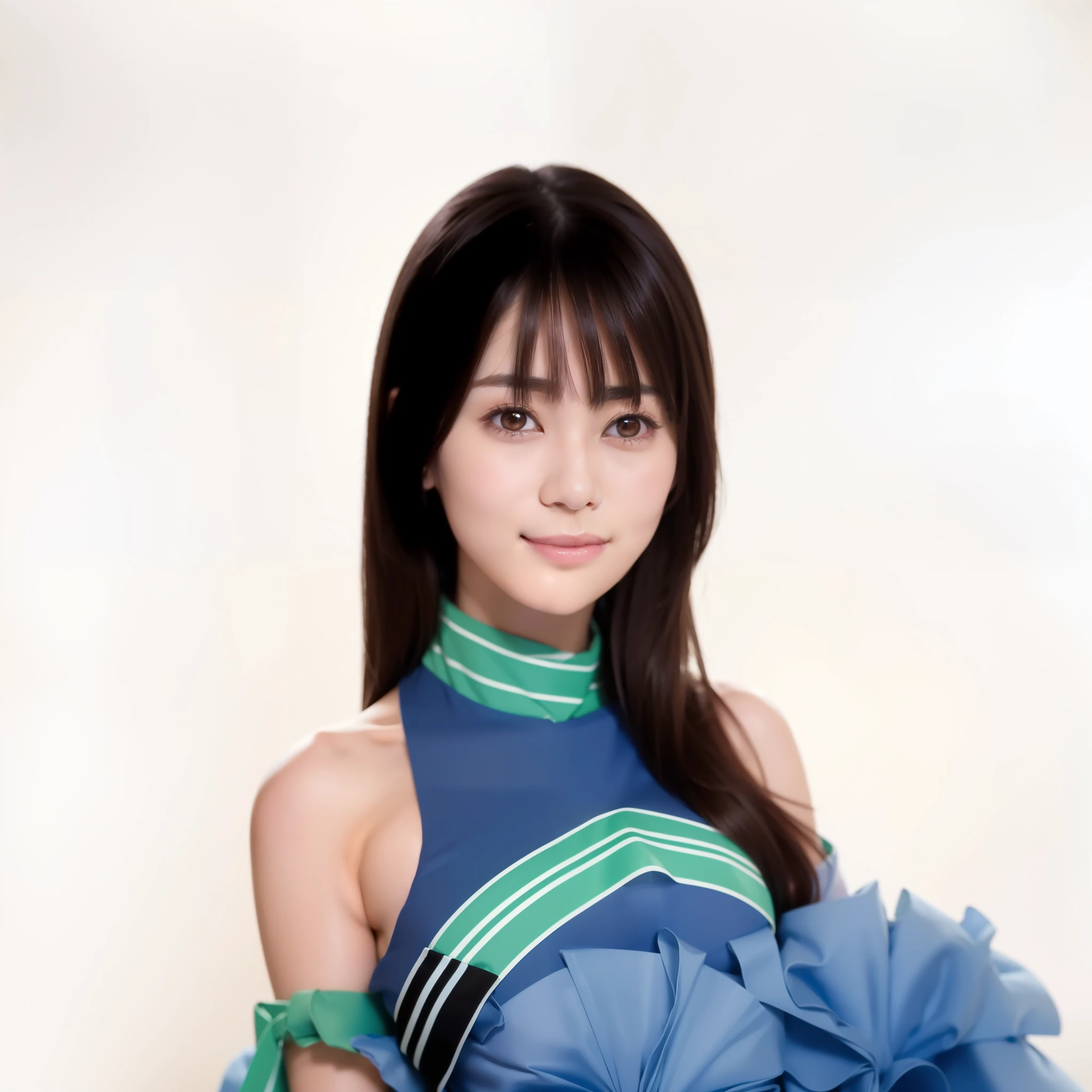 (high resolution:1.5), (masterpiece:1.5), very detailed, best quality, 8k, ((1 girl)), (Cute Japanese woman), cute 2 beauty, (medium breasts:1.5), detailed face, Beautiful and elegant face, cute face, (Round face:1.4), thin lips, natural bangs, arched eyebrows, well-groomed eyebrows, (big eyes with a good balance between the left and right sides), cute eyes, beautiful eyes, beautiful thin nose, beautiful face line, (beautiful skin), medium Hair, Brunette hair, black hair, (natural bangs), (looking at the camera with a Gentle smile), smooth skin, fair skin, (Beautiful breasts), (Slender body:1.5), ((Beautiful cleavage)), smile, (Round face:1.6),