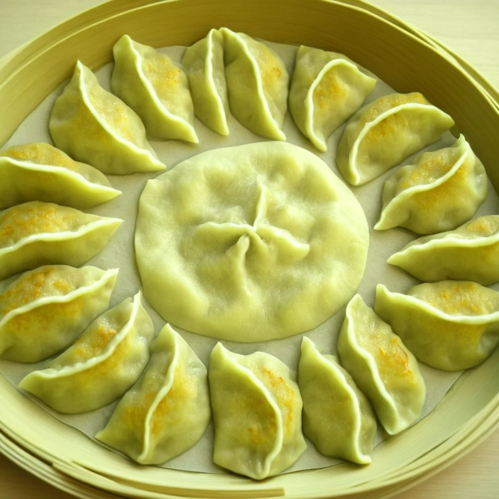 ((One side is brown and discoloured)).((Baked dumplings)),((crescent shaped gyoza:1.********u can see the minced meat through the dough...))、These dumplings are made from wheat flour dough rolled out thinly and shaped into semicircular shapes...、