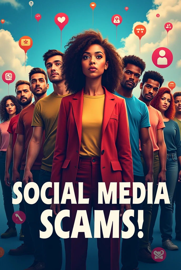 Poster that state stop fraud or social media scam with people sticker