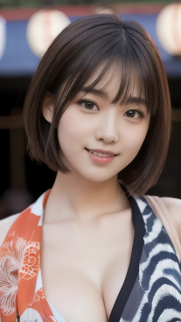 8k,Highest quality,(masterpiece:1.2),(Realistic),(Realistic:1.37),Ultra-high resolution,1 female college student,city,smile,Beautiful Eyes,Summer festival,(((Beautiful yukata))),Big Breasts,Perfect body,Perfect Fingers,Professional Lighting,gravure,Detailed face and skin texture,fine grain,RAW Photos