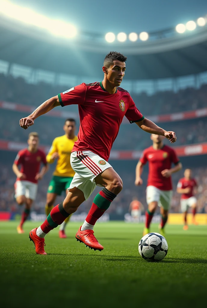 Cristiano Ronaldo playing football with players 
