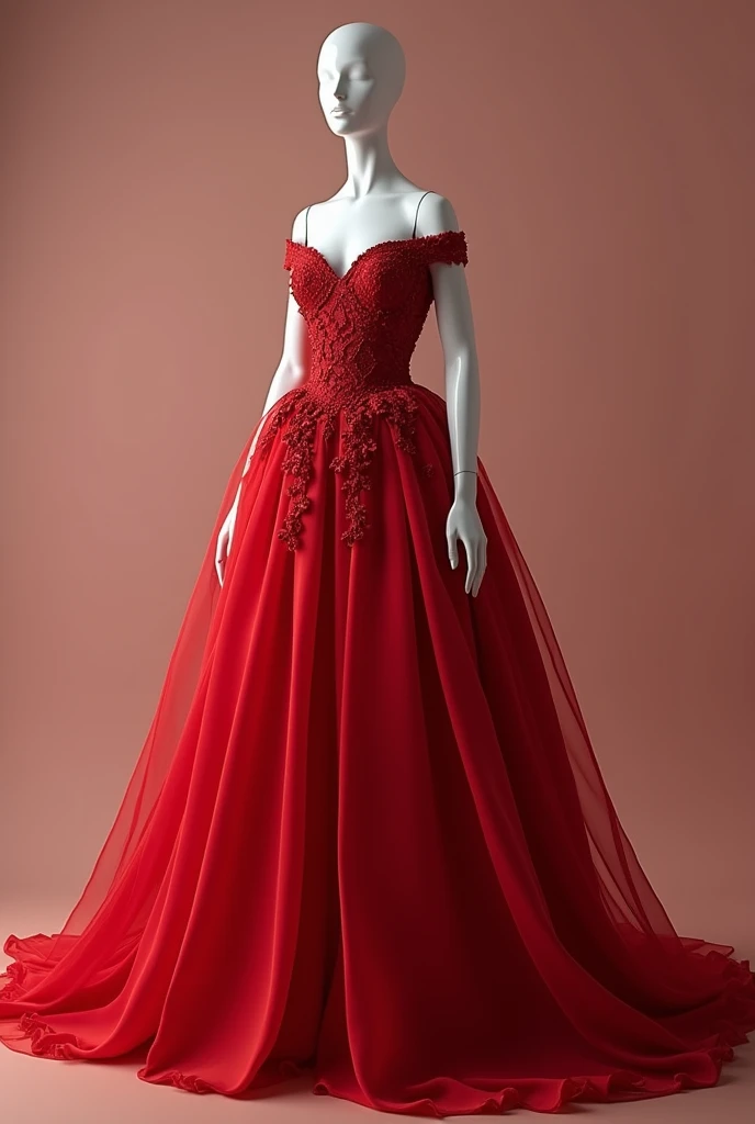 Make a mannequin with a red princess dress 