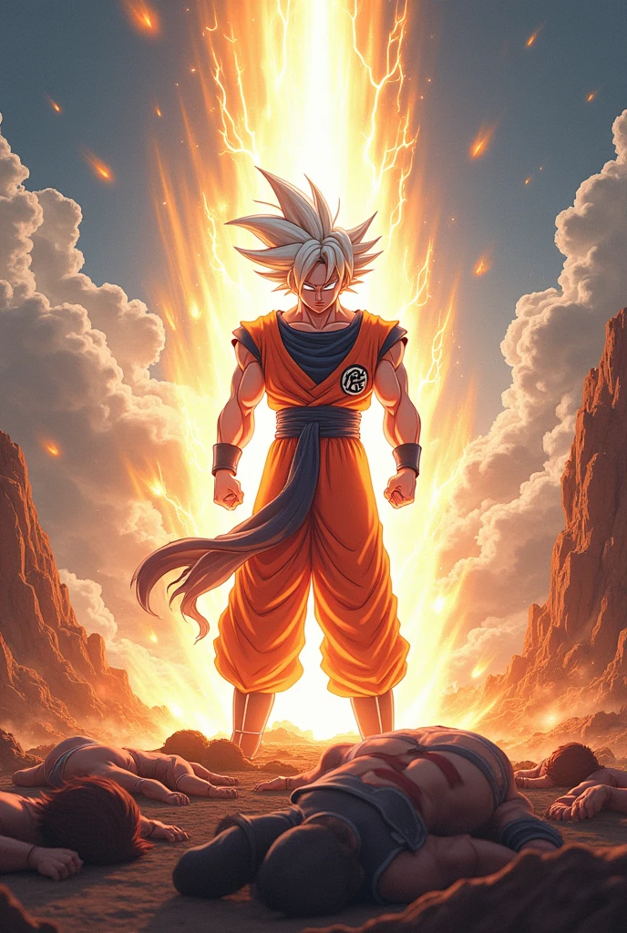 Goku Ultra Instinct fights the Avengers, Goku wins and all the Avengers lose at Goku's feet.
