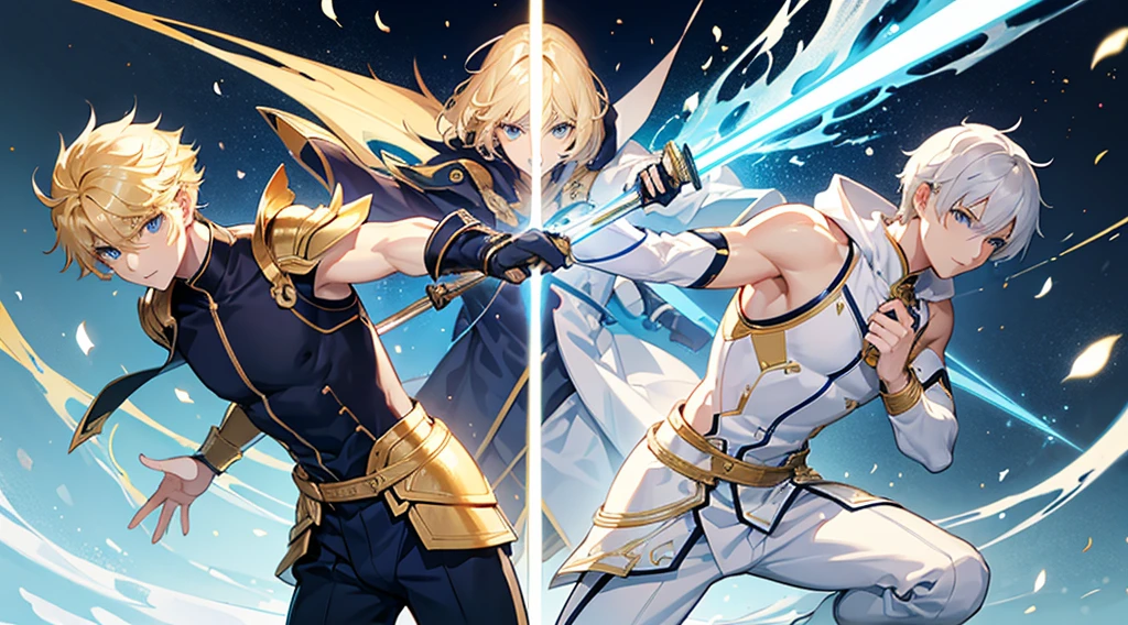 21:51:Like the photo on the right of 13.。Short Hair。handsome man Gentle expression Calm expression 1 Blonde Blue Eyes Golden Western Armor beautiful sword Perfect body One in the center Slim body Thin legs Exceptional athletic ability