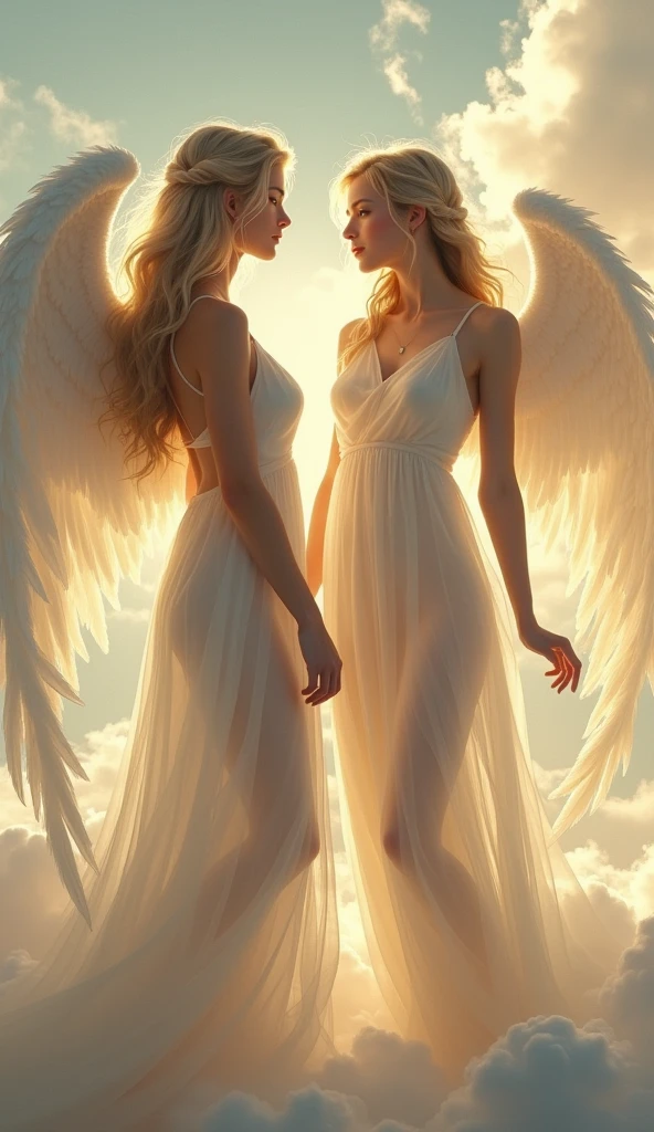 Two very beautiful angels, Full body very thin dress