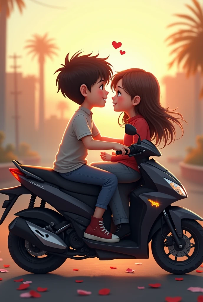 A boy and a girl are sitting on the bike called NS 200. He conveys his love to her There should be a love in the middle and then the pictureA side view of the bike and her. A picture from a distance