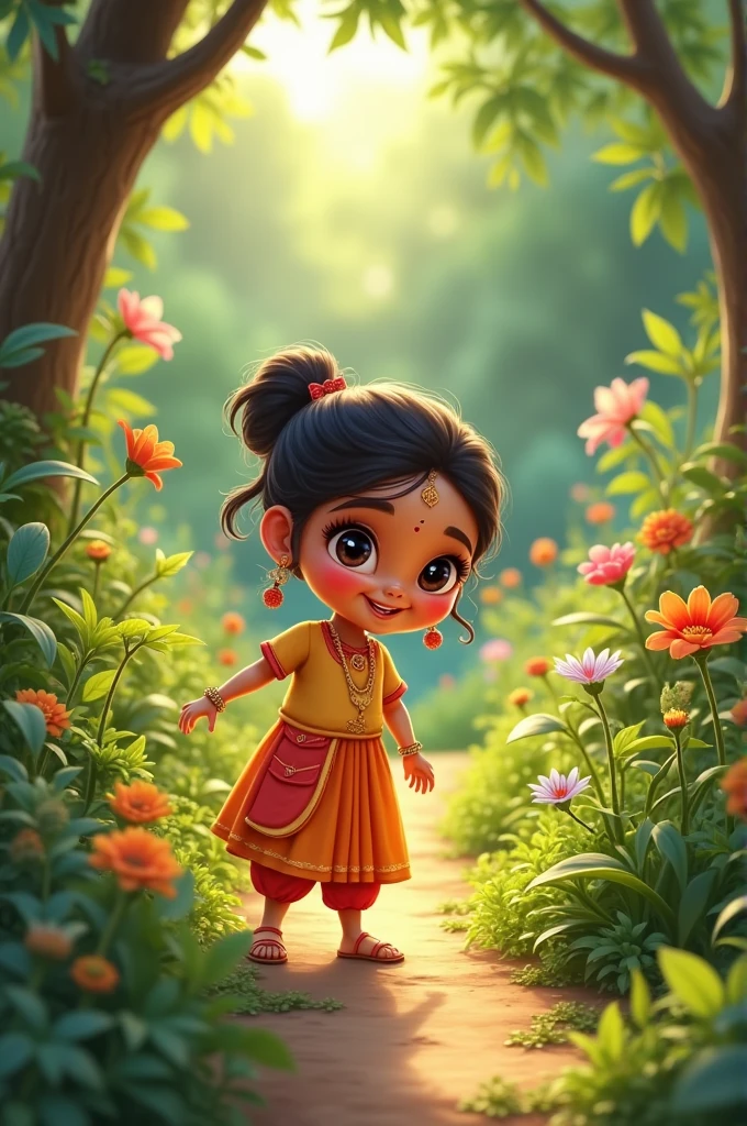 Indian girl age 2 walking in garden with :-)