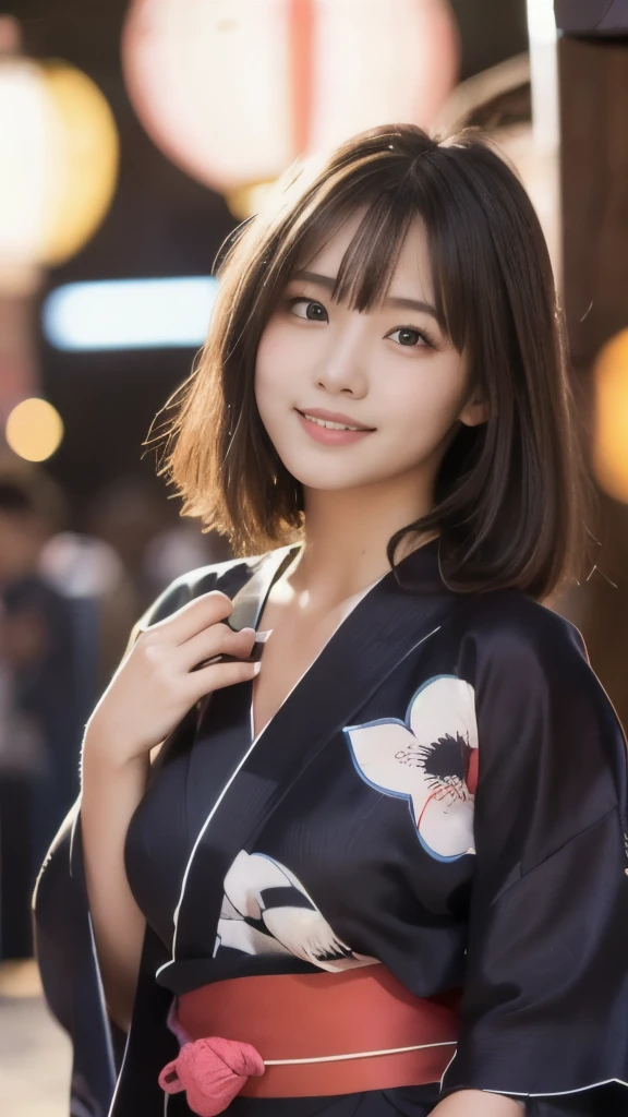 8k,Highest quality,(masterpiece:1.2),(Realistic),(Realistic:1.37),Ultra-high resolution,1 female college student,city,smile,Beautiful Eyes,Summer festival,(((Beautiful yukata))),Big Breasts,Perfect body,Perfect Fingers,Professional Lighting,gravure,Detailed face and skin texture,fine grain,RAW Photos