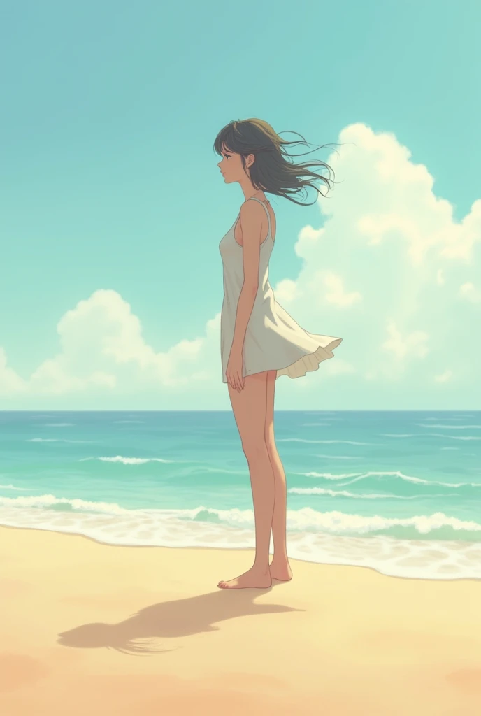 A girl standing in a beach