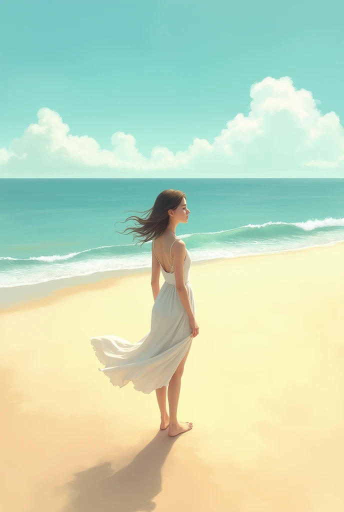 A girl standing in a beach