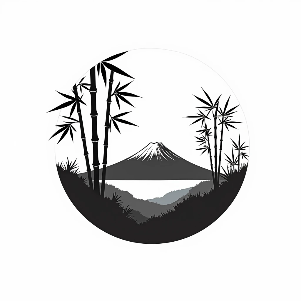 The logo of a restaurant in a mountain rich in nature in Japan
Restaurant logo with a view of Mt. Fuji
White background
Black and white two-tone coloring design
achromatic design
Luxury and elegant design
Italian and Japanese restaurants
Draw bamboo bushes, bamboo leaves, etc. on the logo
Pretty cool
Stylish design
chic and modern design