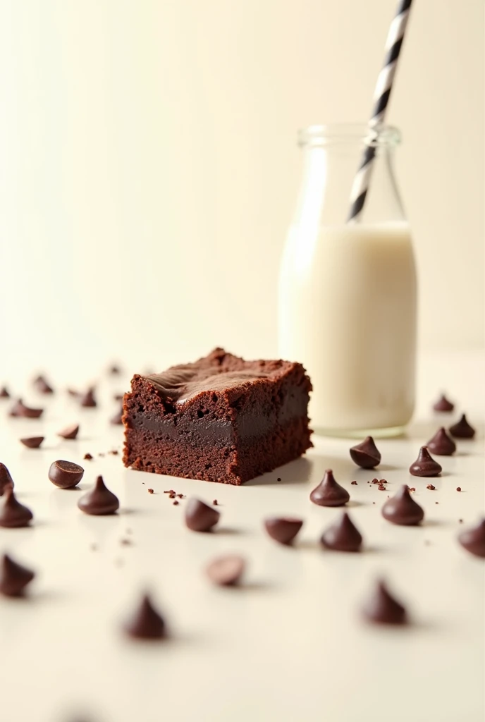 Create background with chocolate white  cream and single brownie , and choco chips use ai effects. 

Middle Space shoud b  empty for product 