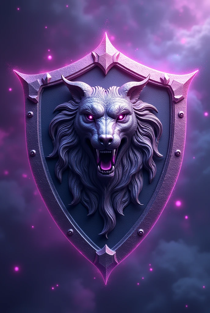 The emblem looked like a shield brooch with a Cerberus filling the frame. And it's a sky purple theme.