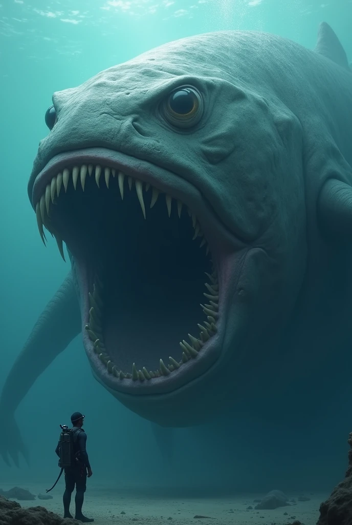 巨大fish、In the sea、Diver、Eyes meet、scared、fear、That's horrible、Big Monster、fish、