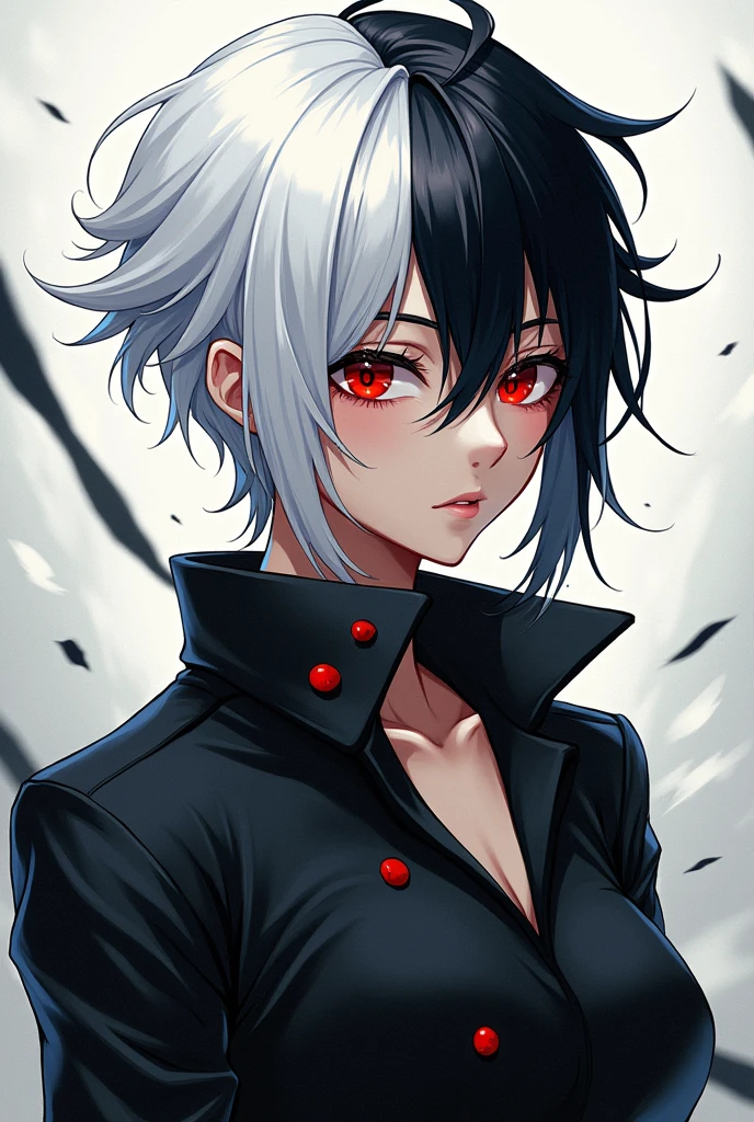 A manga character with white and black hair