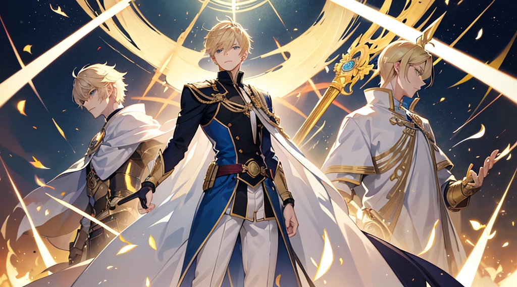 21:55:Like the picture on the right of 11.。Short Hair。handsome man　Gentle expression　Calm expression　1　Blonde　Blue Eyes　Golden Western Armor　beautiful sword　Perfect body　Only one person in the center　２Be careful not to exceed the number of people　Slim body　Thin legs　Exceptional athletic ability　