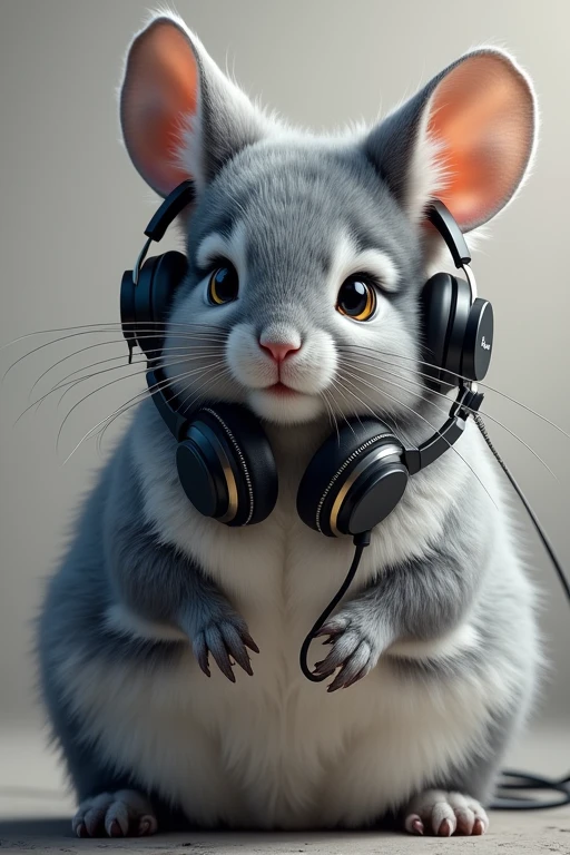 High resolution, High-resolution model, high quality, Very detailed, 
DJ Chinchilla、Put on headphones、