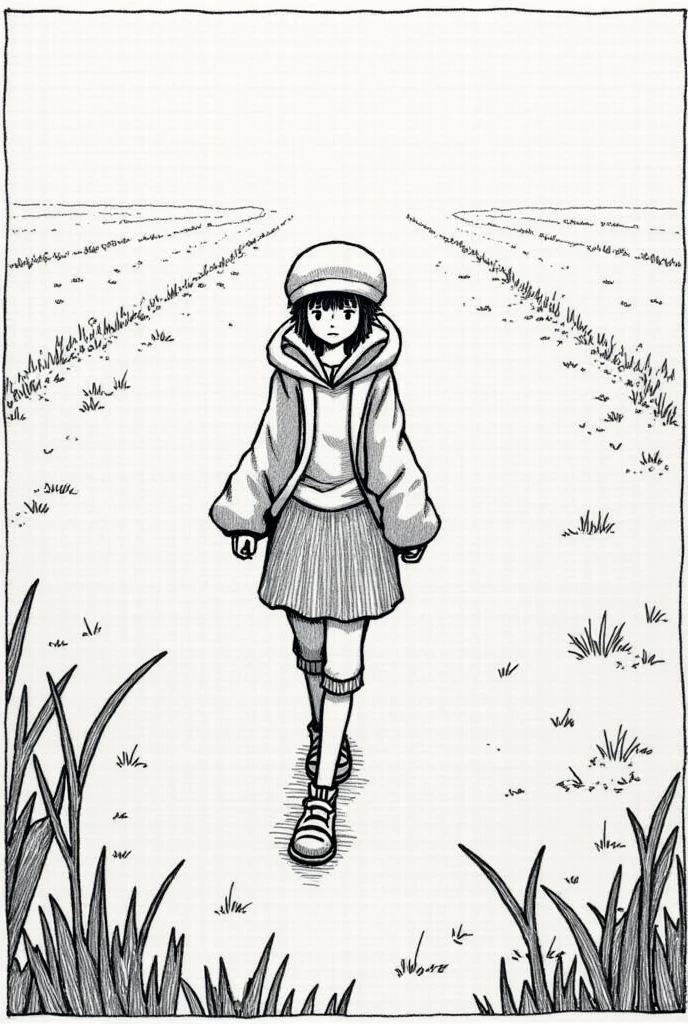 1 girl, Alone, Focus only, wandering \(wandering!\), ((Urasawa_naoki style)), 1