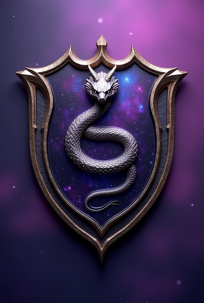 The emblem looked like a shield brooch with a Basilisk filling the frame. And it's a sky purple theme.