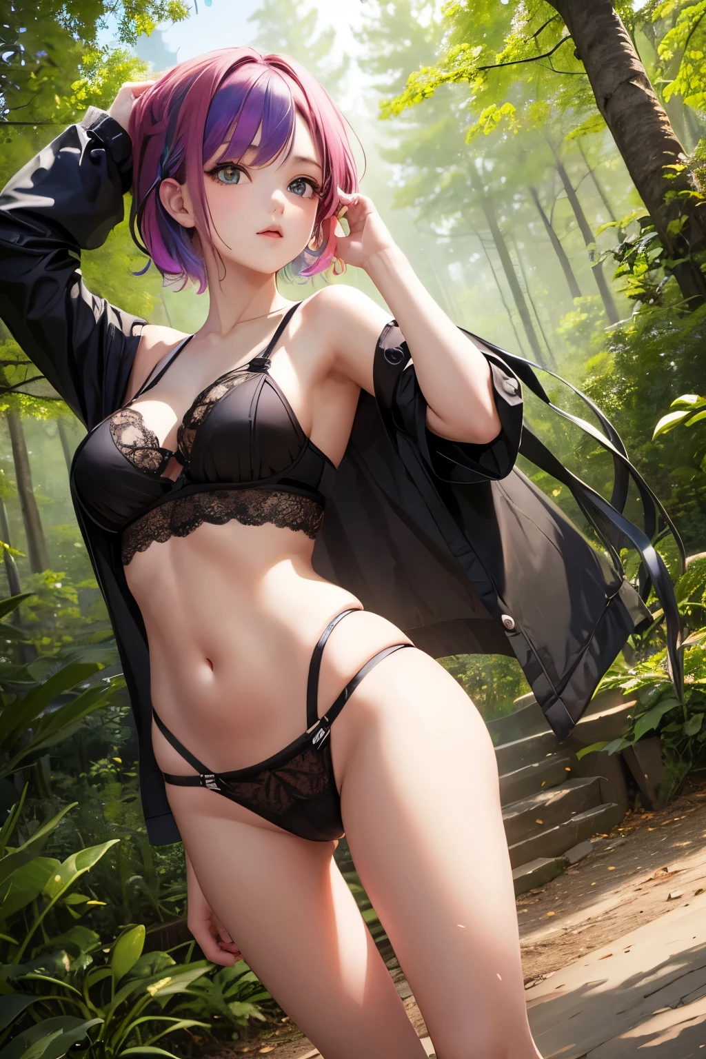 1 girl,multicoloured lingerie,nature,pose erotica,Elements