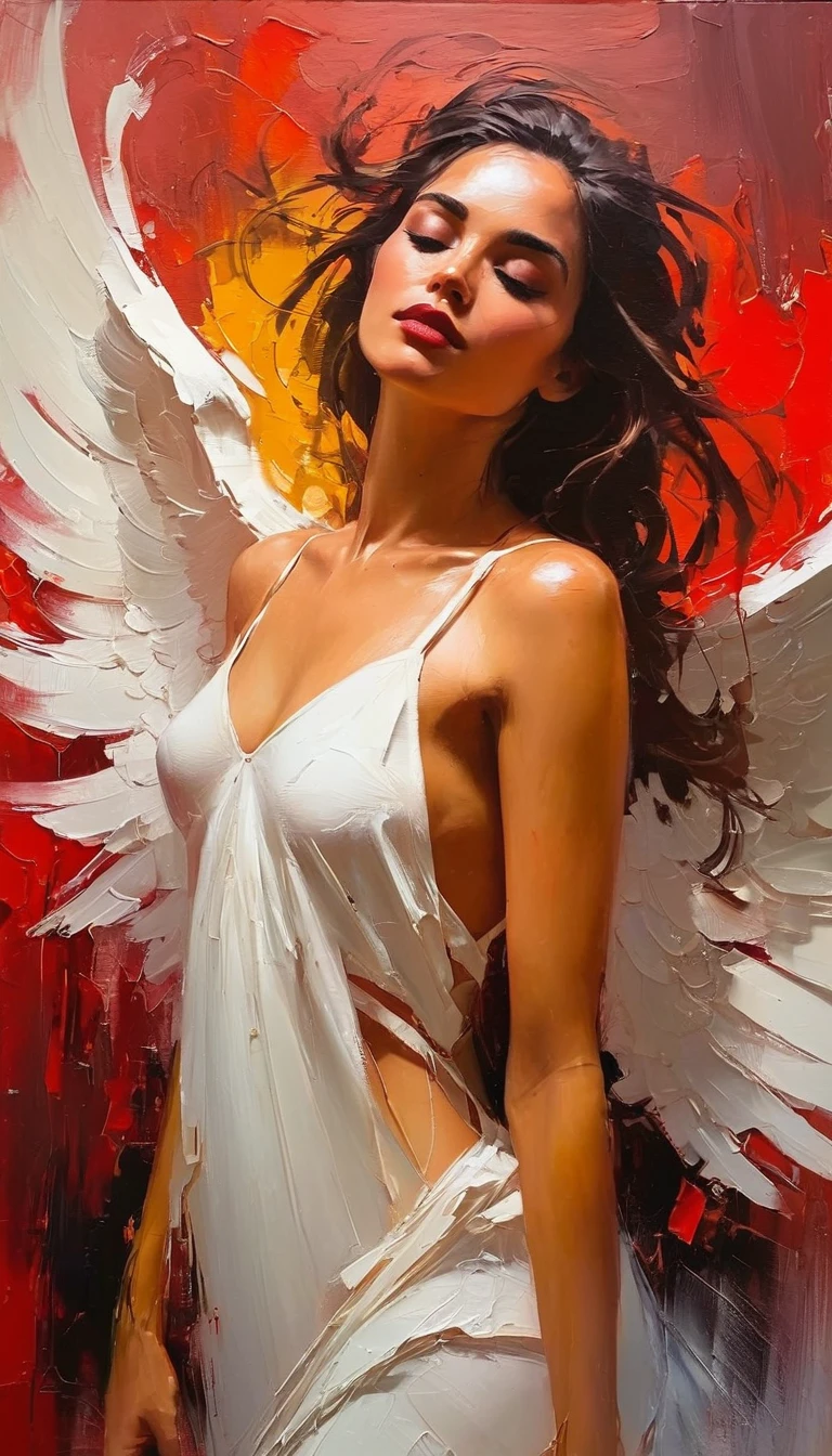 digital painting, expressive, bold brushstrokes, close-up woman as an angel style of Henry Asencio