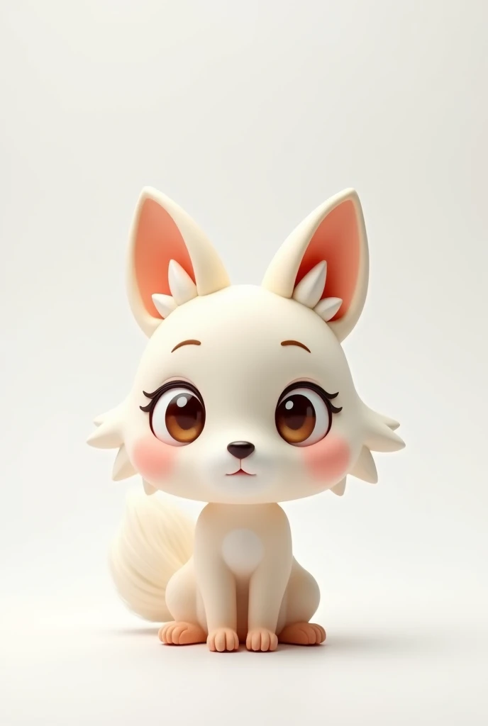 Cute little fox kitsune, 3D rendering, white solid color background, specific, chibi anime, surrealism, cartoon style, full-body shot, super detail, anatomically correct, masterpiece, precise