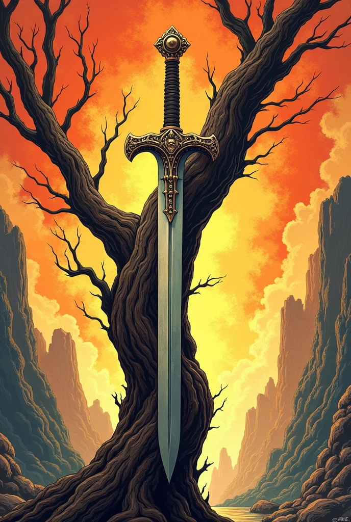 Create a wooden staff that has a hidden sword inside it in the style of old comics. THE SWORD WILL BE HIDDEN, THE SWORD DOES NOT HAVE TO APPEAR.