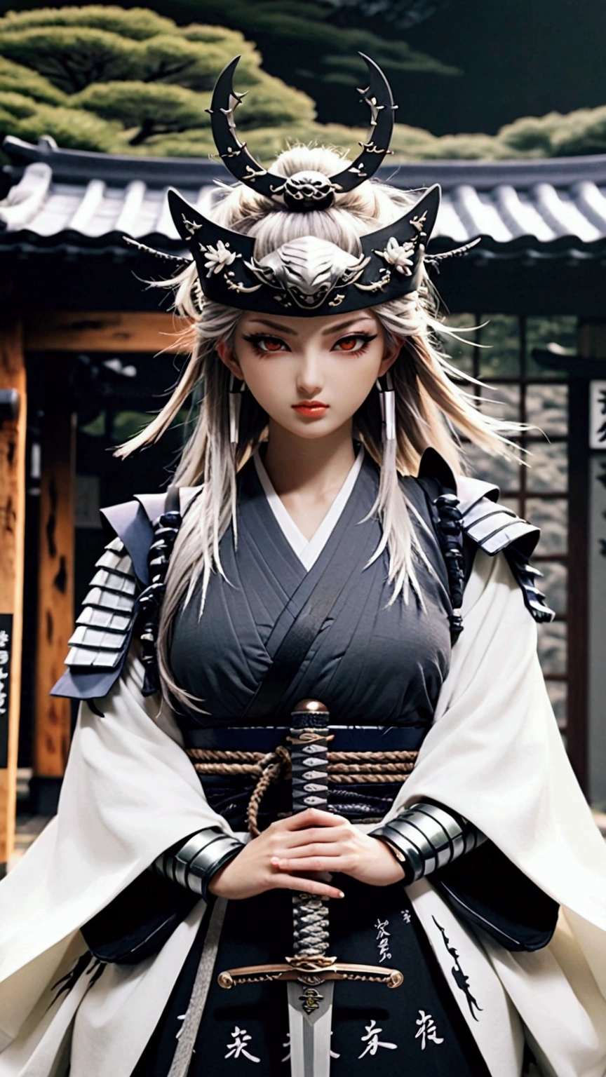 (Japanese sword &reference;Muramasa 2&reference;.2)Beautiful 2 woman、Japanese swordを持った女性、Shinobi Costume、Warrior、Clear Eyes、{Arm tattoo、Warrior、Realistic battle scenes、敵Warriorの返りBlood、Blood、High resolution、Highest quality、Very detailed、8k、background、