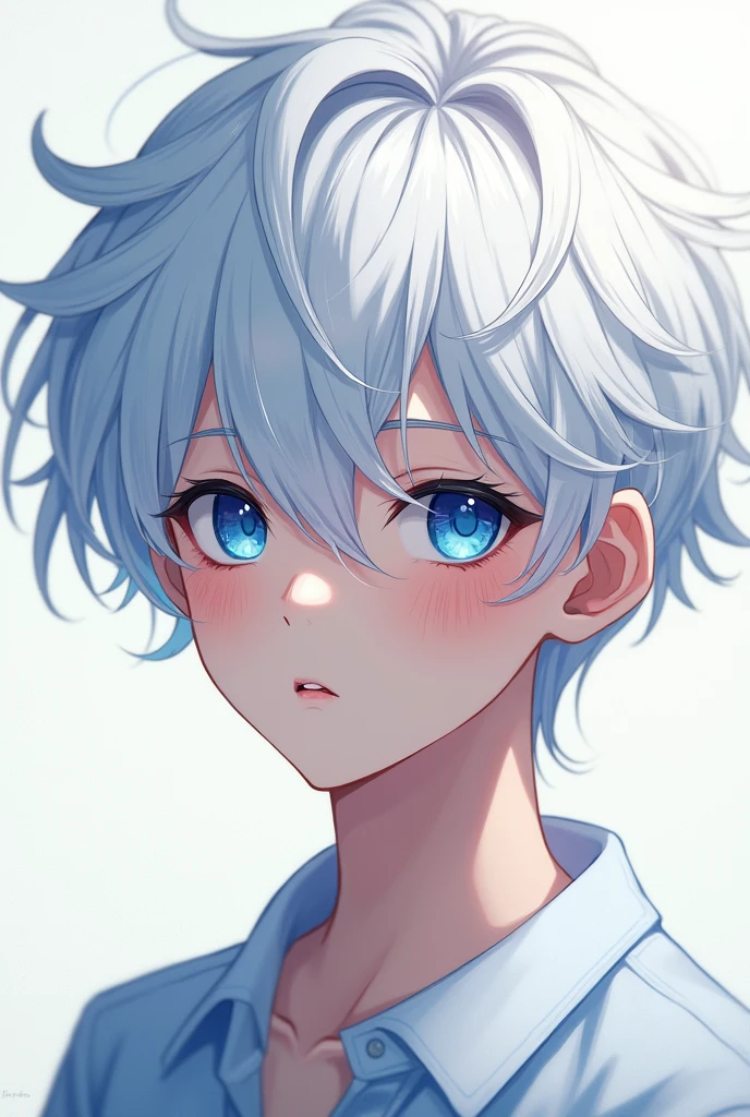 Generate the image of a age anime boy with white hair and blue eyes