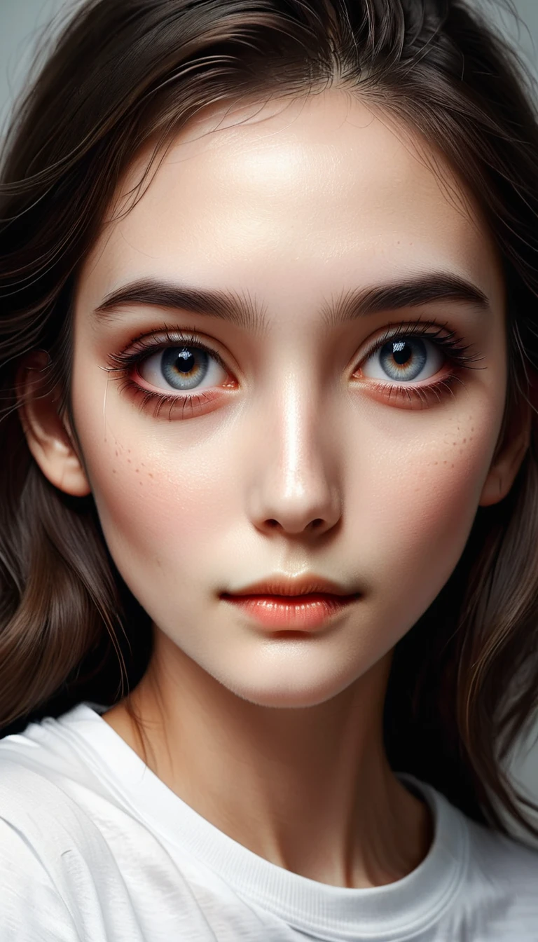 apparel, (photo actual:1.4), (hyper actual:1.4), (actual:1.3),, (Smoother lighting:1.05), (Improve film lighting quality:0.9), 32K,, 1 girl,20 year old girl, actual lighting, Backlight, There is light on the face, Ray tracing, (Bright Light:1.2), (improve quality:1.4),, (The best quality real skin texture:1.4), delicate eyes, Meticulous face, good quality eyes,, (Tired, sleepy and satisfied:0.0), Close-up of face, t-shirt,, (Increase body line mood:1.1), (Increase the beauty of skin texture:1.1)