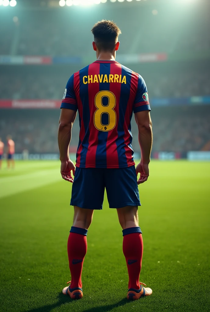 Make a soccer player with his back turned and on his shirt there is the number 8 and the name Chavarria 