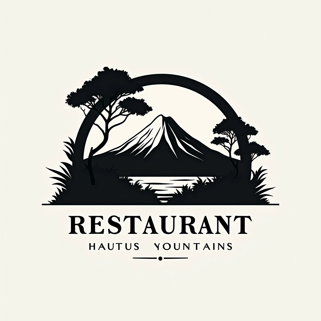 The logo of a restaurant in a mountain rich in nature in Japan
Restaurant logo with a view of Mt. Fuji
Pop, stylish and silhouette-only logo marks
White background
Black and white two-tone coloring design
achromatic design
Luxury and elegant design
Italian and Japanese restaurants
Match between Japanese and Western, harmony
Pretty cool
Stylish design
chic and modern design