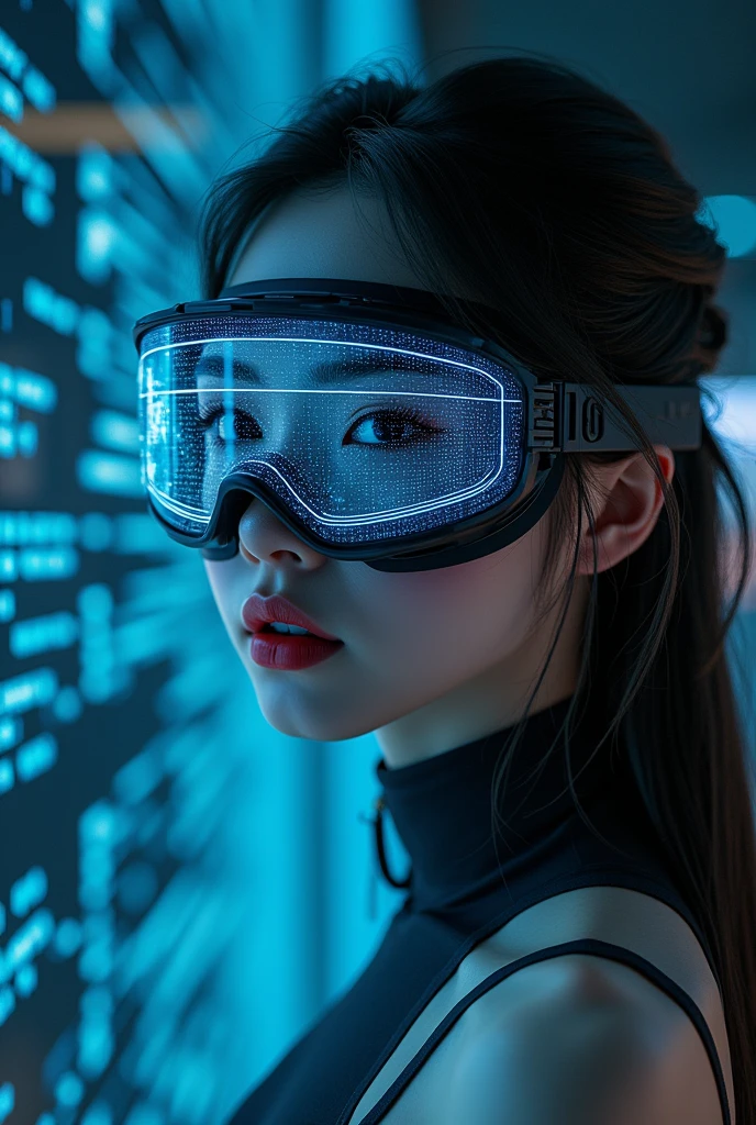 (masterpiece:1.2,Distinguished Quality,Mirror-like,Cinematic Experienc),8k,wallpaper,Ray Tracing,(woman),Are standing,(美しいwoman,sexy),(Wearing futuristic cyber goggles:2.0,Data displayed on goggles:2.0,Detailed drawing of goggles:2.0),(A face with attention to detail,Detailed skin texture,Beautiful Skin),(Looking into the camera),(front),(Face close-up:2.0),(Server puncture:2.0),(The background is a wall of data:2.0),(Glossy lips:1.5)