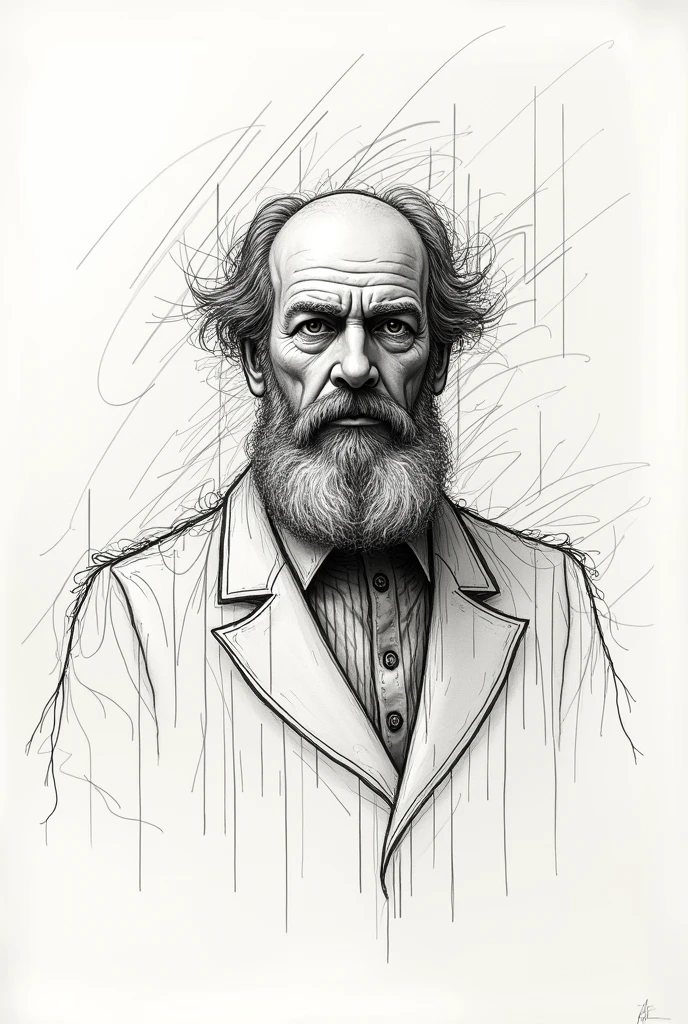 Durkheim&#39;s drawing in a scribbled form with a white background,  but be realistic with just one color
