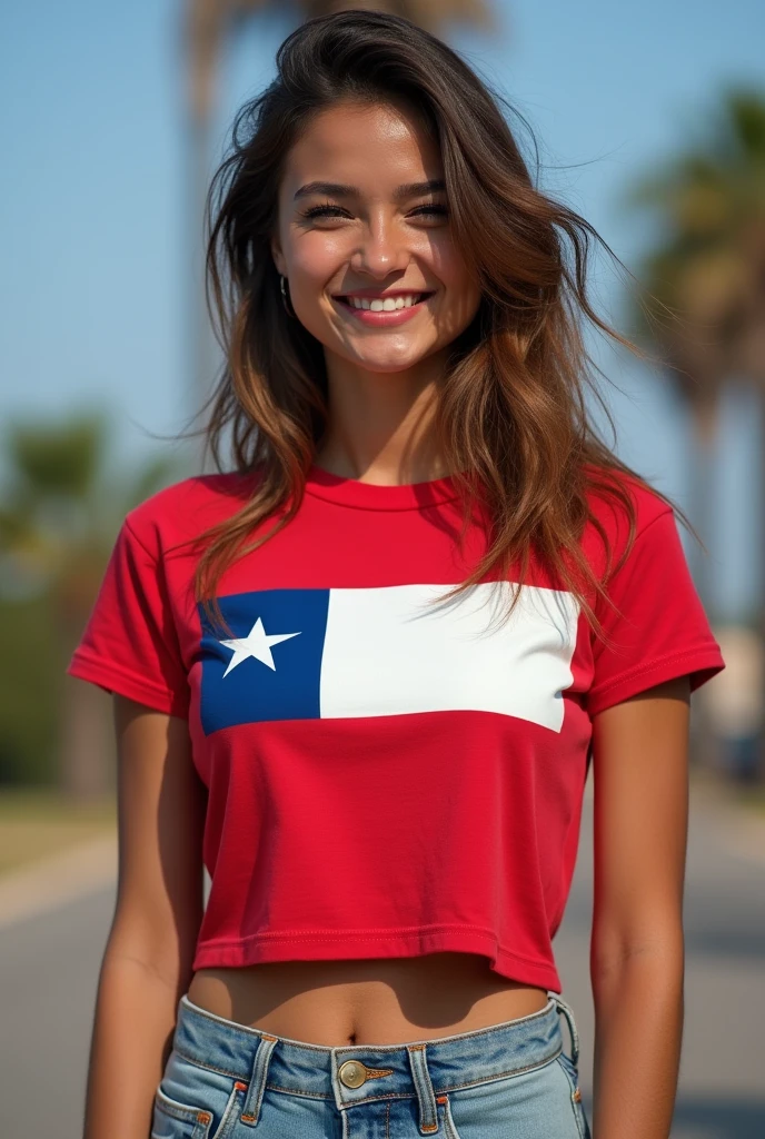 Chilean croptop t-shirt with Chilean flag print