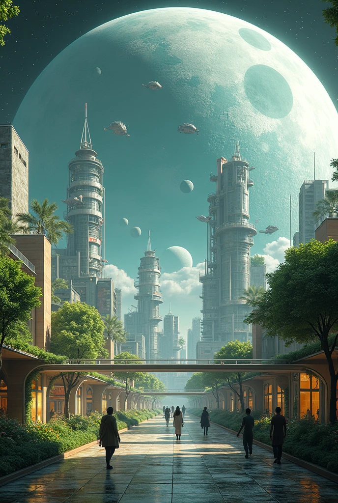 A city on moon with houses ,malls,shops,parks, and all that are in a city and full city with glass sphere.