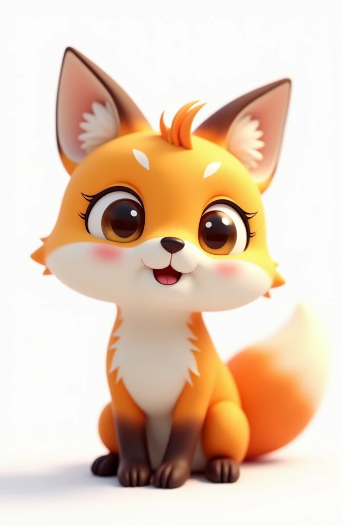 Cute little fox, 3D rendering, white solid color background, specific, chibi anime, surrealism, cartoon style, full-body shot, super detail, anatomically correct, masterpiece, precise
