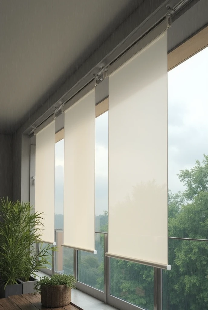 1.Material and Texture: Monsoon blinds are usually made of heavy-duty, water-resistant materials like PVC Transparent plastic The texture might appear slightly glossy or matte, depending on the material.
2. Color: Monsoon blinds are often neutral or transparent . They might also be in light shades to blend with outdoor settings.
3.Transparency: Some monsoon blinds are semi-transparent, allowing light to filter through while still providing protection from rain.
4. Edges and Fastenings: The edges of the blinds should have reinforced seams,the blinds should be folded at same level has fold, often with eyelets for hooks or ties. They might also include steel wires attach to ground from ties.
5. Installation: Monsoon blinds are typically installed in outdoor settings, like patios or balconies. You might want to depict them hanging from a structure.
6. Background and Environment: The surroundings could include or cloudy skies, as monsoon blinds are used during the rainy season.
7. Lighting and Shadows: Since these are used during monsoons, the lighting might be soft, with diffused light coming through clouds. The blinds might cast soft shadows adding to the realism.