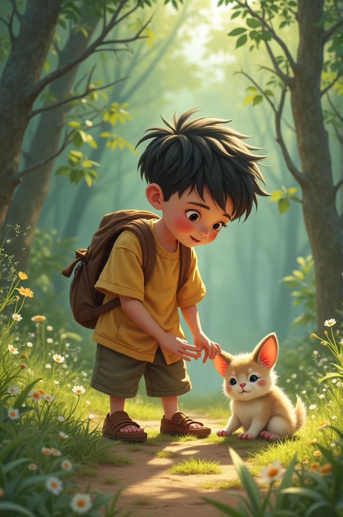 "The Little Healer": Describe a story where a young boy becomes a hero in his village by saving a small creature. What steps does he take to nurse it back to health, and how does this affect his reputation?