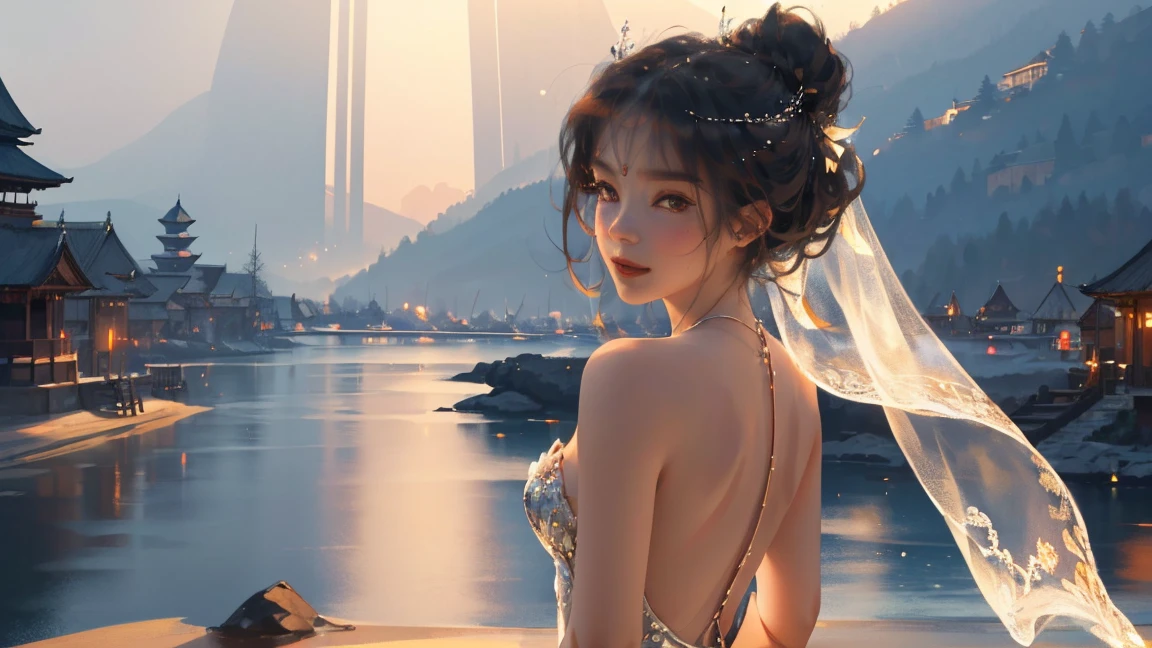(practical, Photorealistic:1.37), (masterpiece, Highest quality:1.2), (Ultra-high resolution:1.2), (Original photo:1.2), (Clear focus:1.3), (Face Focus:1.2), (Highly detailed CG Unity 8k wallpaper:1.2), (Beautiful Skin: 1.2), (Pale skin:1.3), (Super sharp focus: 1.5), (Super sharp focus:1.5), (Beautiful and clean face:1.3), (非常にDetailed Background, Detailed Background:1.3), Bokeh, Depth of written boundary, rest, Image of a Very Cute and Beautiful Japanese Woman, (bride), business suit, (2:1.1), Portrait of a smiling girl, Full body image, from the front, Symmetrical Configuration, (Studio Lighting:1.3), (Cinema Lighting:1.3), (Rear window lighting is backlit:1.3), (surface light:1.3), Light Enveloping Her Entire Body, Looking straight at you, Persistence, Sexy model posing, rest, (Chestnut Half-Hair:1.2), Dark brown eyes, Beautiful Eyes, Princess Eyes, Mahogany Hair, A single hair, bangs, slim, Abdominal muscles, (Huge breasts;1.35), (Willow West:1.15), (Details of a beautiful girl:1.4), (Pure White Elegant and Gorgeous Lace Silk Wedding Dress:1.3), (BaliOcean view背景:1.2), (NFSW:1.3), ((Perfect female body)), (Upper body image:1.3), Encircling the head, Perfect Dramatic, Volumetric lighting, Professional majestic oil painting, Glowing Skin, CT Anatomy, Perfect Proportions, 8.Five Really Small, Face Focus, Ultra practical Photo, Extremely clear images, Ultra-high definition images, Bali, Ocean view, Beach, External, ((walking Beach:1.2)),NUDE