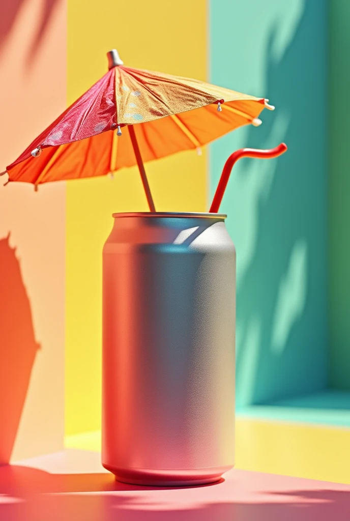 soda can with umbrella and straw