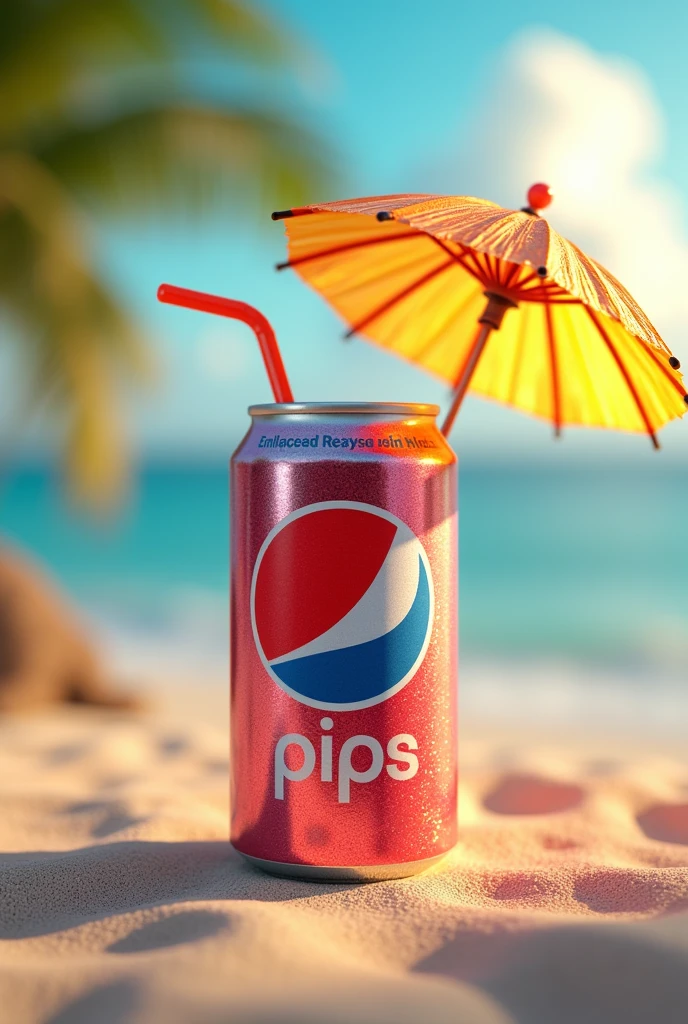 can of soda with any brand with umbrella and straw
