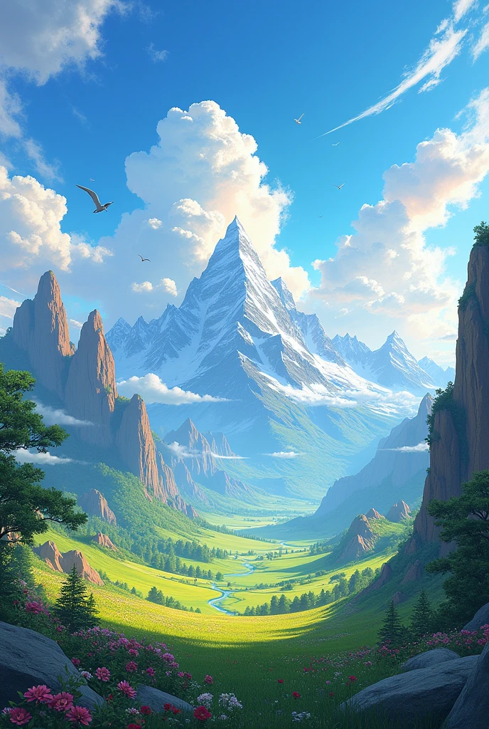 Create me the most beautiful image you have ever made of nature with a view of the sky with impeccable quality