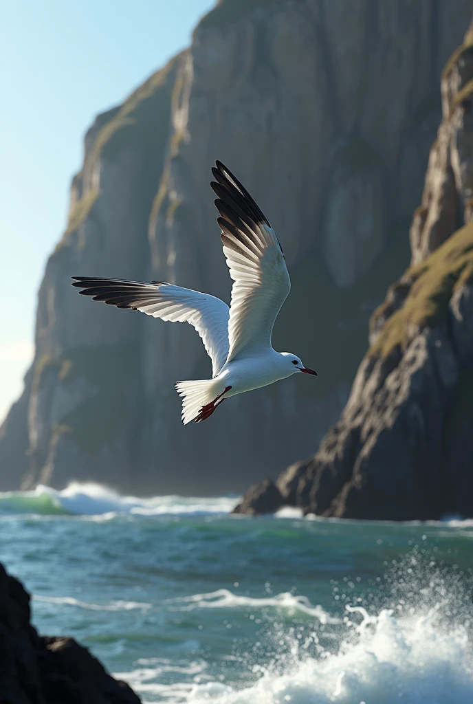 Just a flying Alcatraz bird approaching a cliff