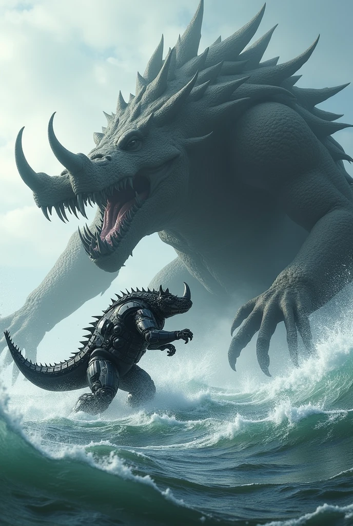 high resolution、Delicate depiction、8K、(((living into the sea)))、(((I stay in the middle of ocean)))、storm、crap、(((Large creatureonster)))、scared、trauma、Mystery、fear、Shadow、silhouette、(((night)))、huge、(unknown)