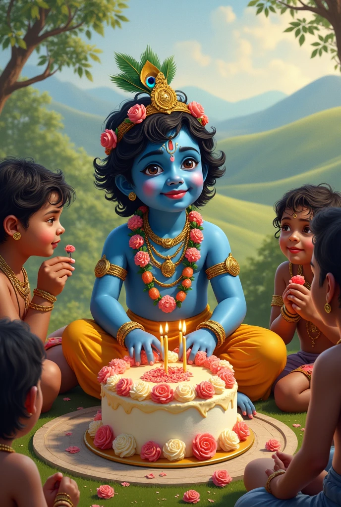 Lord little krishna cut birthday cake
