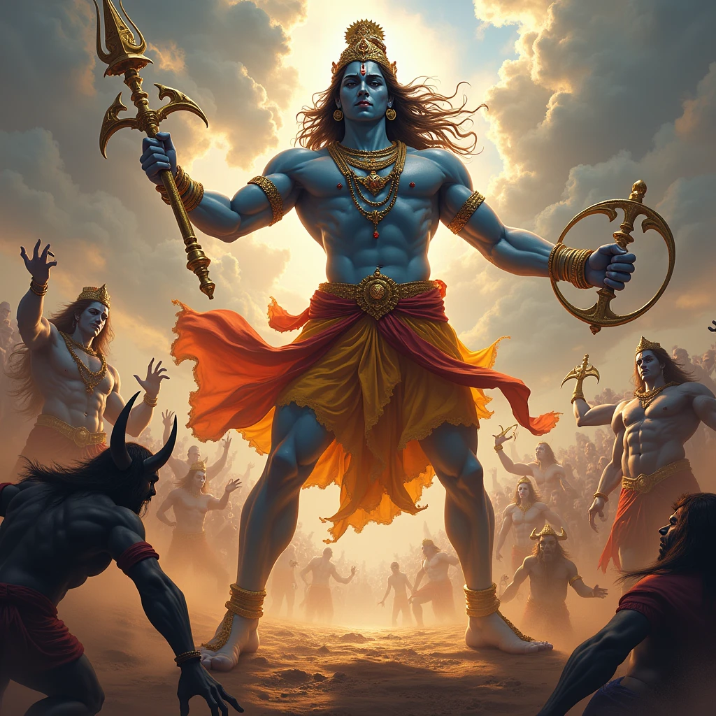Big in size Krishna ji fight with devils